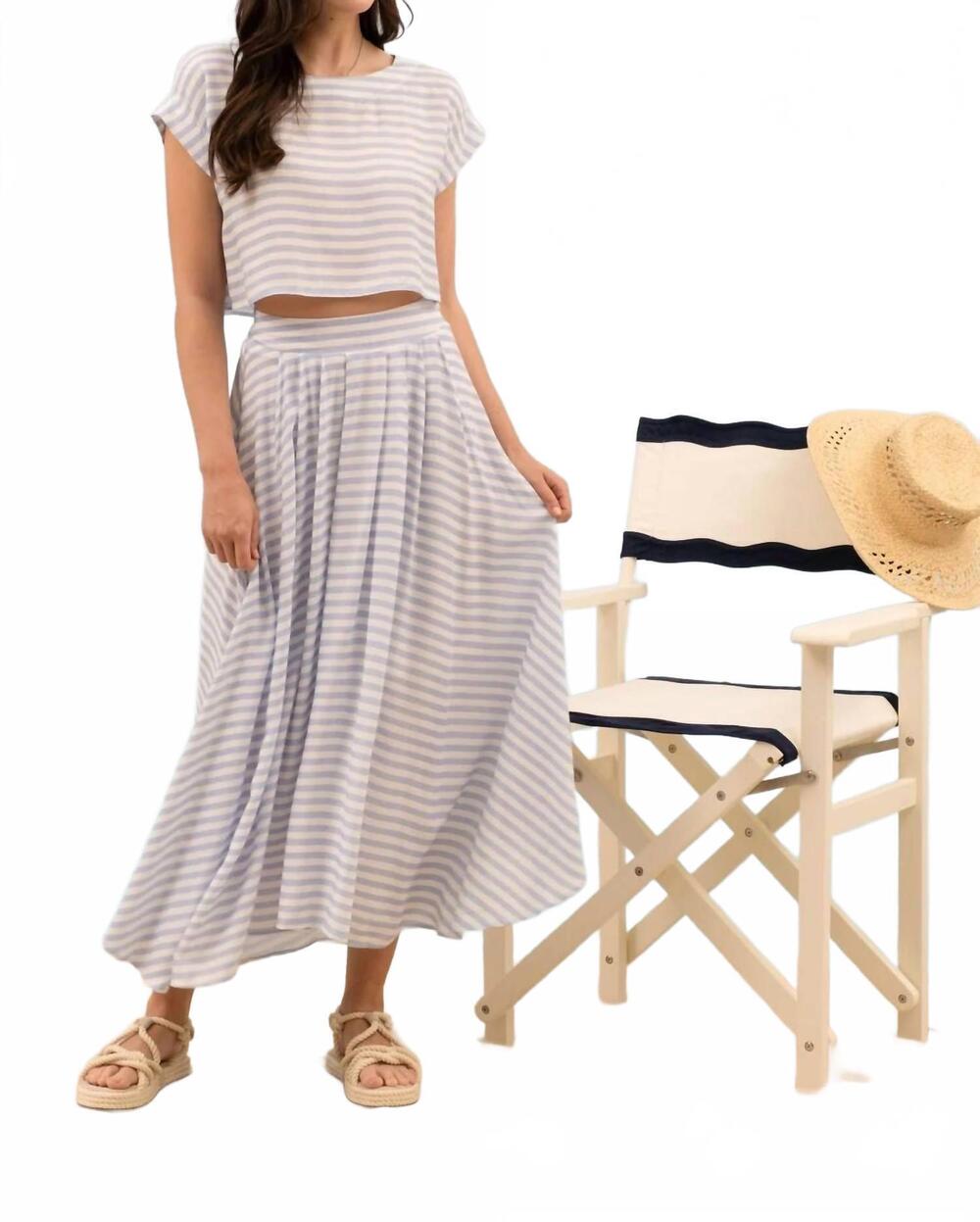 NEW BLU PEPPER stripe boat neck boxy crop top in blue